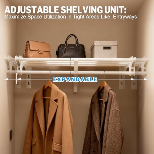 Steel Closet Shelf with Hanging Rod, 28-48'' Expandable Closet Shelves