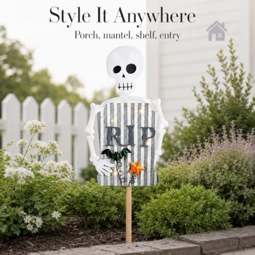 Mud Pie Skeleton Halloween Decor, Light Up Skeleton Yard Stake