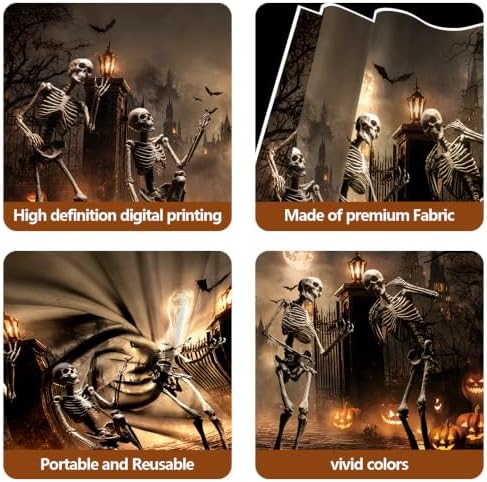 10x8FT Halloween Decoration Backdrop-Dancing Skeletons and Glowing Pumpkins