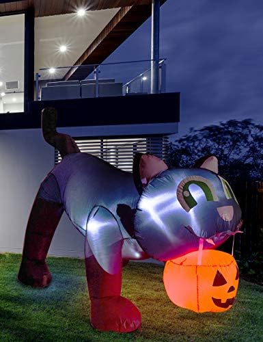 AJY 8FT Halloween Inflatable Giant Black Cat & Pumpkin with LEDs