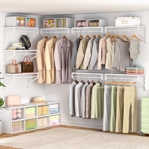 ThreeHio Expandable Closet Shelves Wall Mounted, 2 Pack Closet Shelving with ...