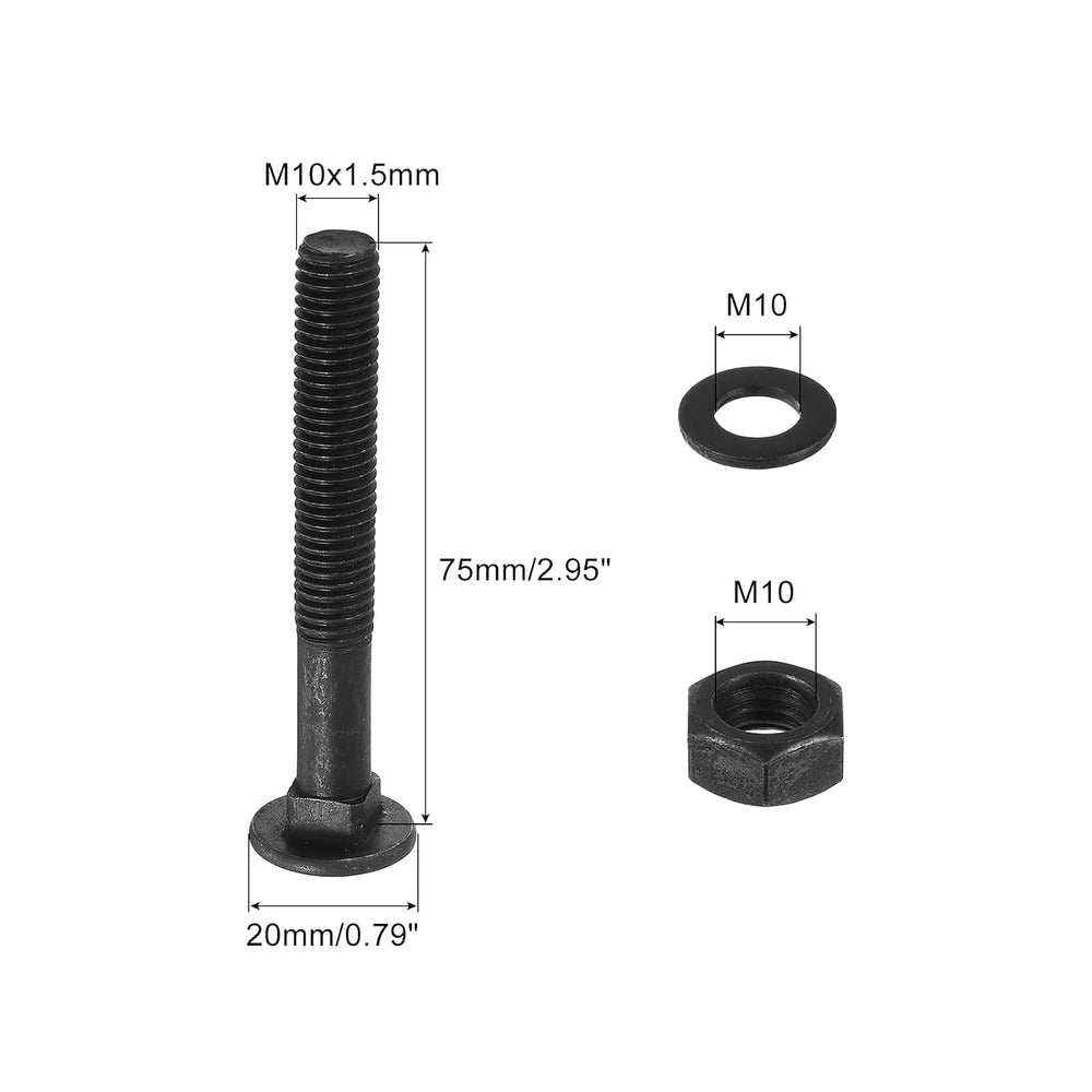 uxcell M10 x 70mm Carriage Bolt Kit, 25 Set Round Head Square Neck Screws, Ca...