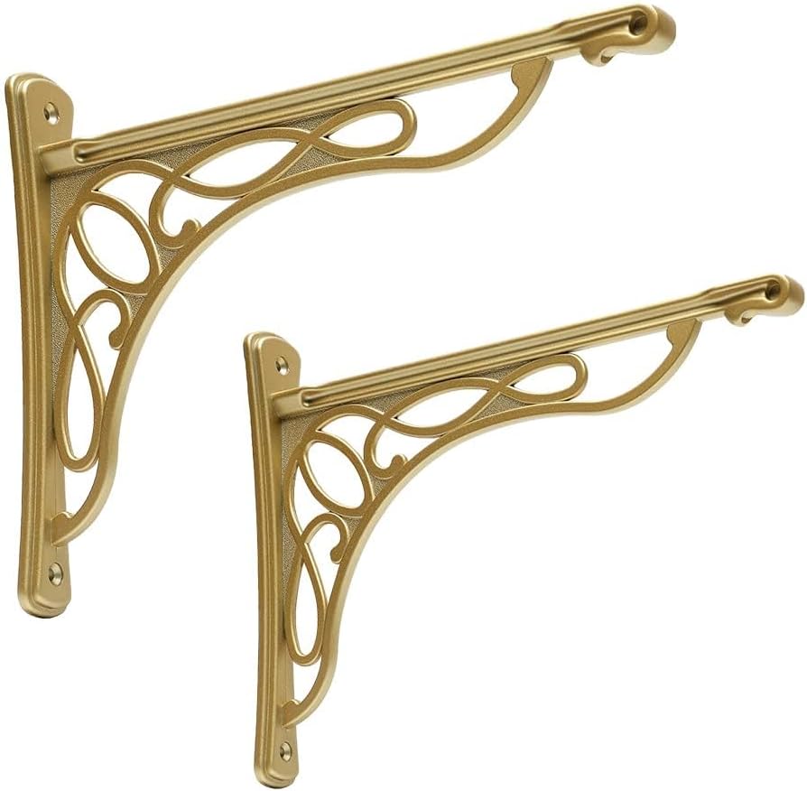 Wall Shelf Bracket, Heavy Duty and Hardware Included, 2 Pack, Brushed Gold Fi...
