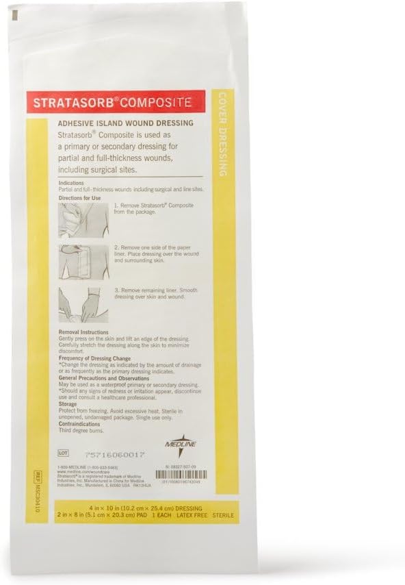 Medline Stratasorb Waterproof Adhesive Island Wound Dressings, 4 x 10 Inches,...