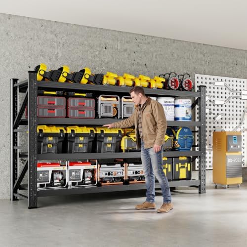 MIIIKO 75" W Metal Garage Storage Shelving Unit,9000LBS Heavy Duty Stora...