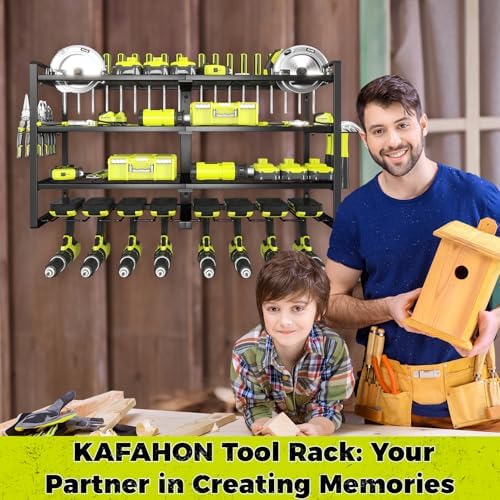 KAFAHOM Power Tool Organizer-8 Drill Holder Wall Mount,4 Layer Heavy Duty Met...