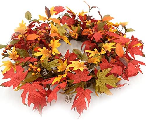 Idyllic 20 Inch Fall Wreath for Front Door - Maple Leaves Autumn Wreath for T...