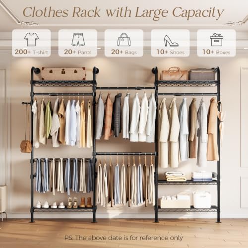 Closet Organizers Wall Mounted Closet System, 3-Row Heavy Duty Garment Clothe...