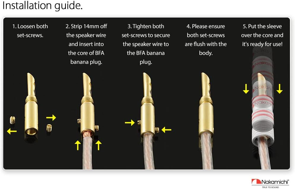 Nakamichi GrubLock Excel Series 24k Gold Plated BFA Banana Plugs, 10-18 AWG