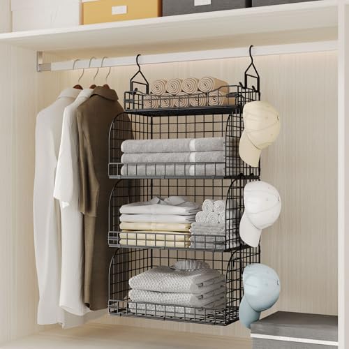 HapiRm Hanging Closet Organizer Storage - 4 Tier Metal Stackable Hanging Clos...