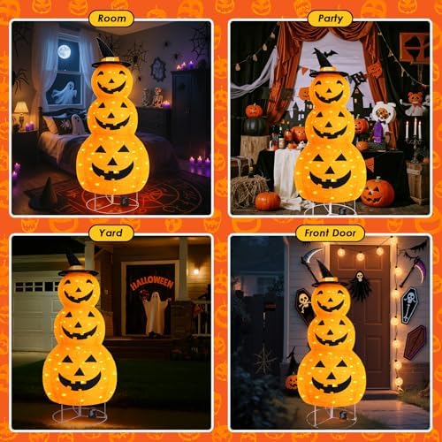 Halloween Pumpkin Decorations, Battery Operated Pre-Lit Collapsible Jack-o-La...