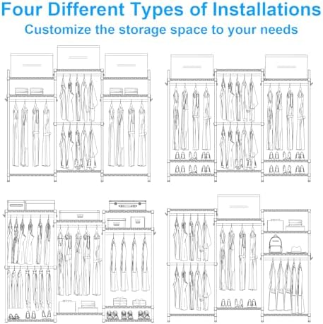 Ulif E13 Heavy Duty Clothes Rack(With 4 Hanger Rods & 8 Shelves) Freestan...