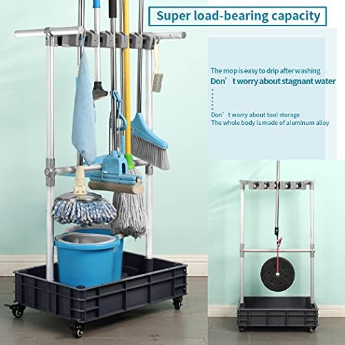 Broom And Mop Holder Put Wet Mops Movable Floor-Mounted Mop Rack Floor Standi...