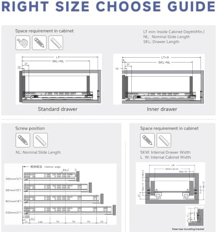 6 Pair 21 Inch (533mm) Undermount Soft Close Drawer Slides