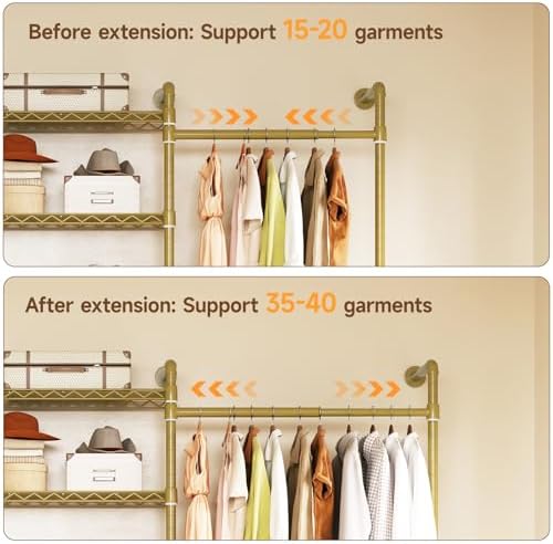 ONBRILL L7 Wall Mounted Industrial Pipe Clothing Rack, Corner Closet System