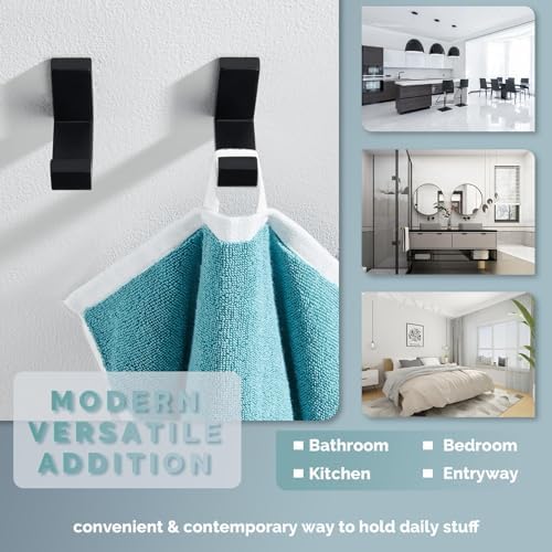 Angle Simple Towel Hooks for Bathrooms Matte Black, 4 Pack Robe Coat Holder