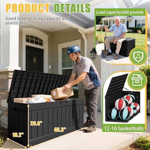 Greesum Outdoor Storage Box 82 Gallon Storage Bin with Lid for Patio Furnitur...
