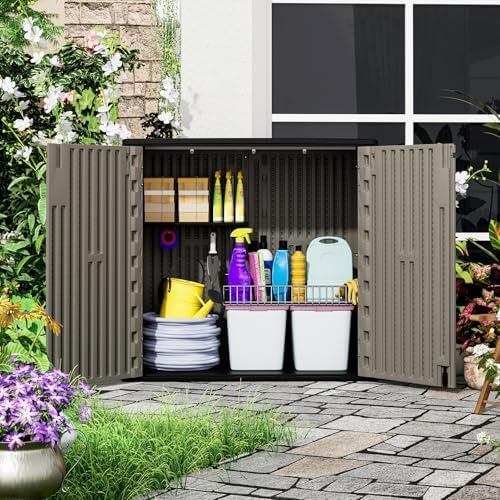 ZZM 37 Cu.ft Outdoor Storage Shed with Floor HDPE Double-Wall Resin Sheds Out...