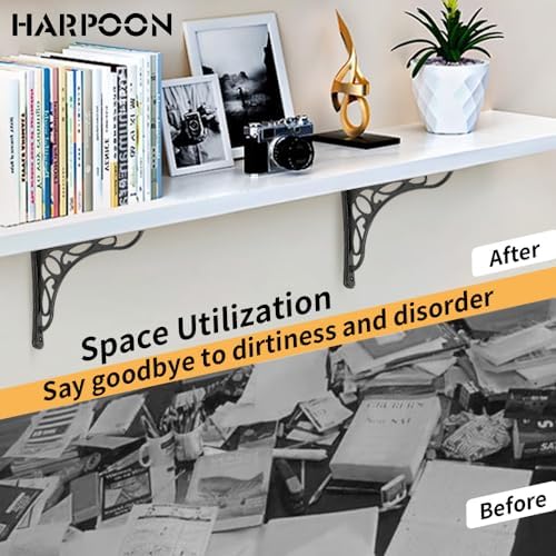 Wall Shelf Bracket, Heavy Duty and Hardware Included, 2 Pack, Brushed Gold Fi...