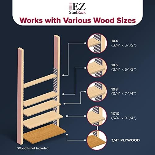 Made in USA EZStudRack Adjustable Shelf Brackets, 8-Pack (4 Pairs) โ Easy-to-...