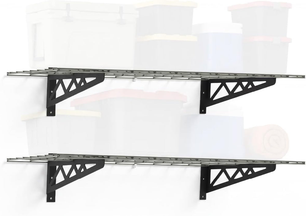 SafeRacks 2-Pack 18x48 Steel Garage Wall Shelf with Hooks, Hammertone