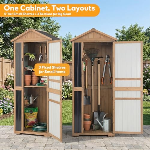 Outdoor Storage Cabinet, Wood & Metal Garden Shed with Waterproof Asphalt...