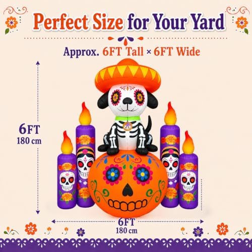 6 FT Halloween Decorations Outdoor Inflatable Dog with Pumpkin and Candles, D...