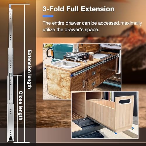 Heavy Duty Locking Drawer Slides Load 250 lbs Full Extension Runners with Loc...