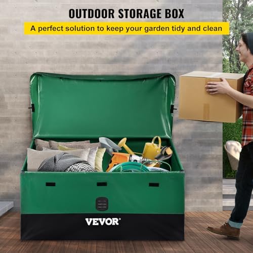 VEVOR Outdoor Storage Box, 150 Gallon Waterproof PE Tarpaulin Deck Box w/Galv...