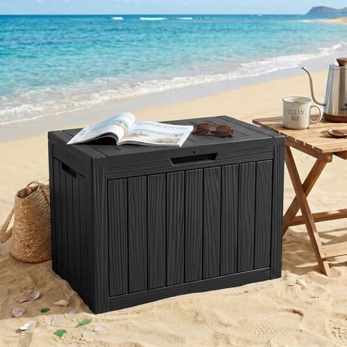 EFU Outdoor Storage Box 60 Gallon Deck Box, Waterproof Resin, Black