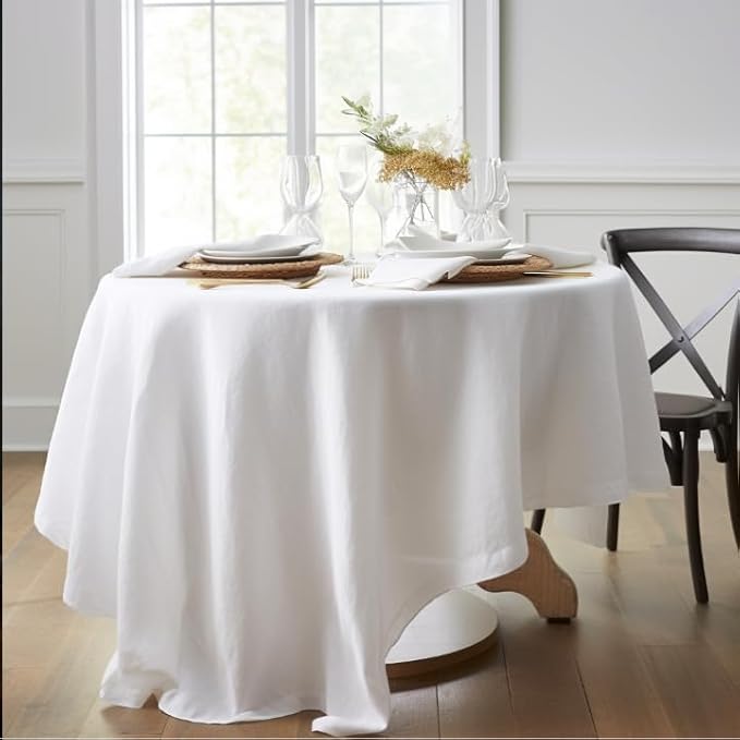 EVERLY 100% Pure Linen Round Tablecloths 70Inch Round Machine Washable Tablec...