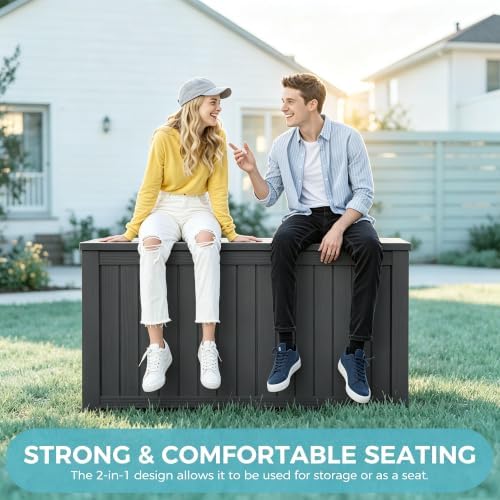 Resin Outdoor Deck Storage Box Waterproof (Black, 180 Gallon)