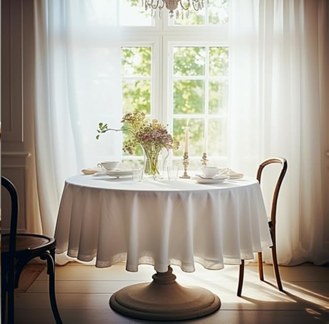 EVERLY 100% Pure Linen Round Tablecloths 70Inch Round Machine Washable Tablec...