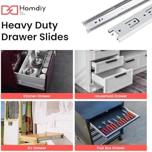 Homdiy 14 Inch Heavy Duty Drawer Slides Side Mount 100 LB Capacity, 4 Pairs