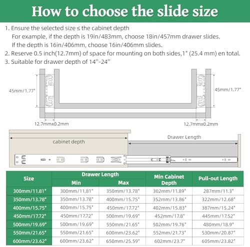 Soft Close Full Extension Ball Bearing Drawer Slides with Rear Bracket 12/14/...