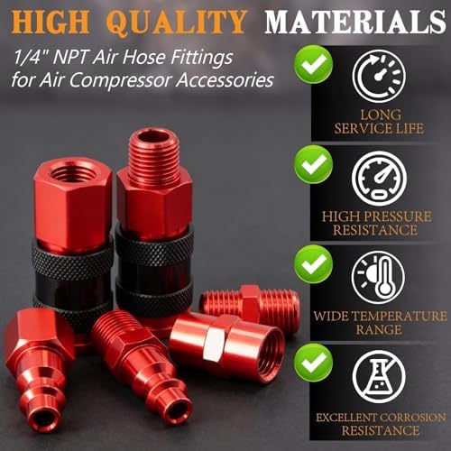 25 PCS 1/4" NPT Universal Air Coupler & Plug Kit Aluminium Alloy