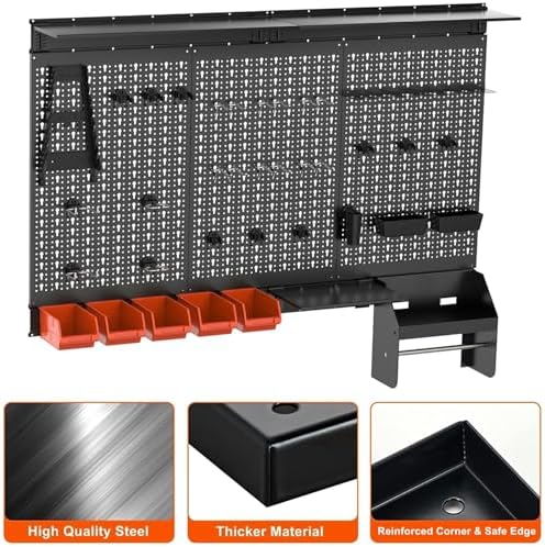 TORACK Metal Pegboard Wall Organizer 24x48 in, Tool Storage Pegboard, Black