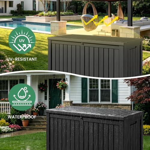 120 Gallon Outdoor Storage Box Waterproof Lockable Resin Deck Box for Patio