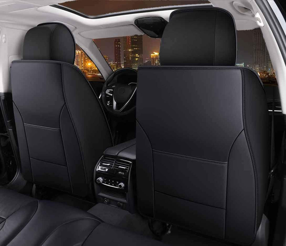 Comfortable Leather Auto Car Seat Covers 5 Seats Full Set Universal Fit (Blac...