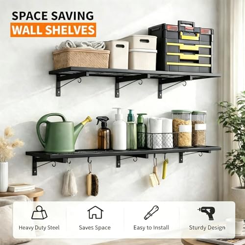 2-Pack Garage Wall Shelving, 46" ร 12" Wall Mounted Floating Shelf,...