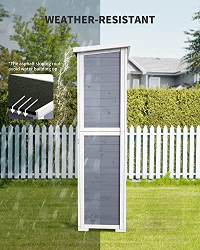 Gizoon Outdoor Storage Cabinet with 3 Shelves, Double Lockable Wooden Shed