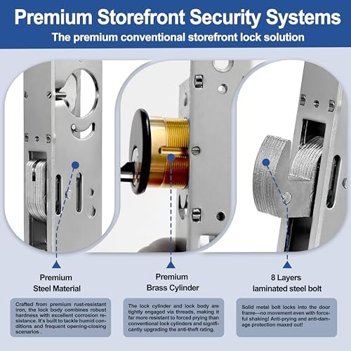 Storefront Door Lock Commercial Mortise Hook Bolt (Black, 1-1/8" Backset...