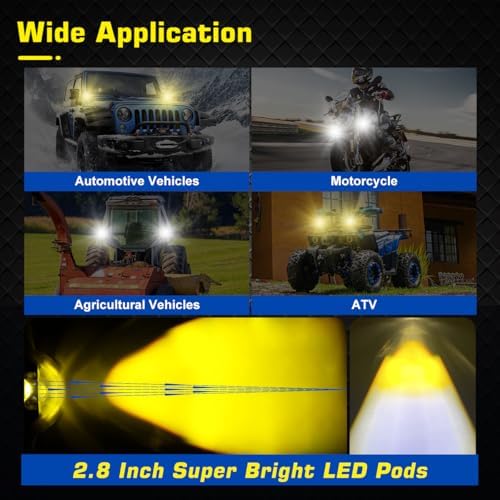2pcs 2.8 Inch Cube LED Spotlight, Dual Color 4 Mode White/Amber Off Road Driv...