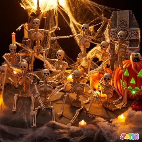 JOYIN 12 PCS 16" Halloween Skeleton Decor, Full Body Movable Stayable Jo...