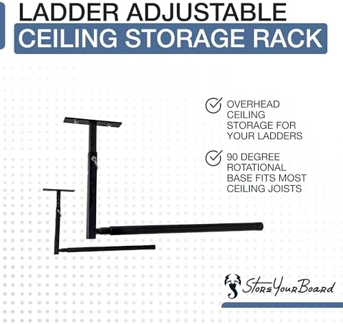 StoreYourBoard Adjustable Overhead Ladder Rack โ Garage Organizer Ladder Shel...