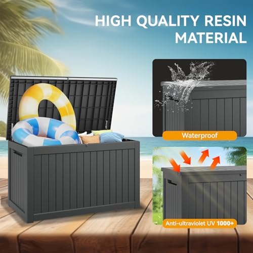 300 Gal Deck Box,Outdoor Storage Box Waterproof Lockable,Gas Lift,Black
