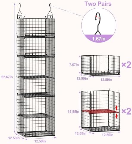6 Tier Hanging Closet Organizers and Storage Stackable Hanging Closet Shelves...