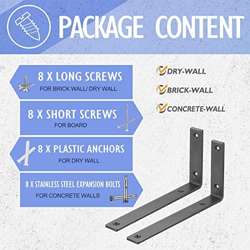 CLT Black Shelf Bracket, 12” X 5” Quarter Inch (1/4") Thick- Max Load: 4...