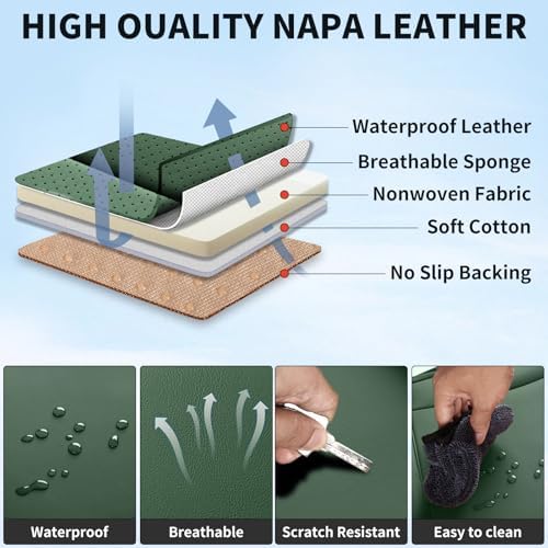 Green Car Seat Covers Full Set,5 Seat Leather Seat Covers for Cars