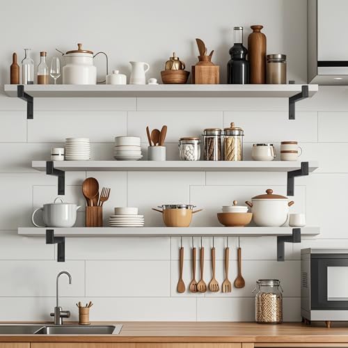 EZYDECOR 6 Pcs Heavy Duty Shelf Brackets 13 Inch Wall Mounted Industrial Meta...